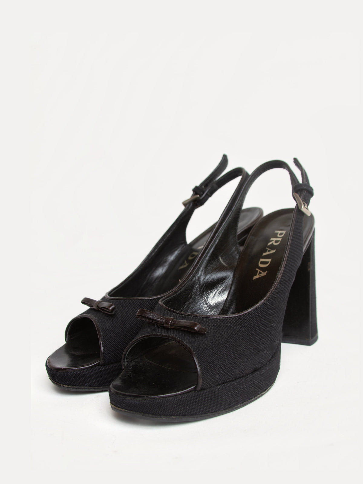 Vintage 2000s Prada Size 37.5 Open Toe Platform Heels | Y2K Designer Shoes