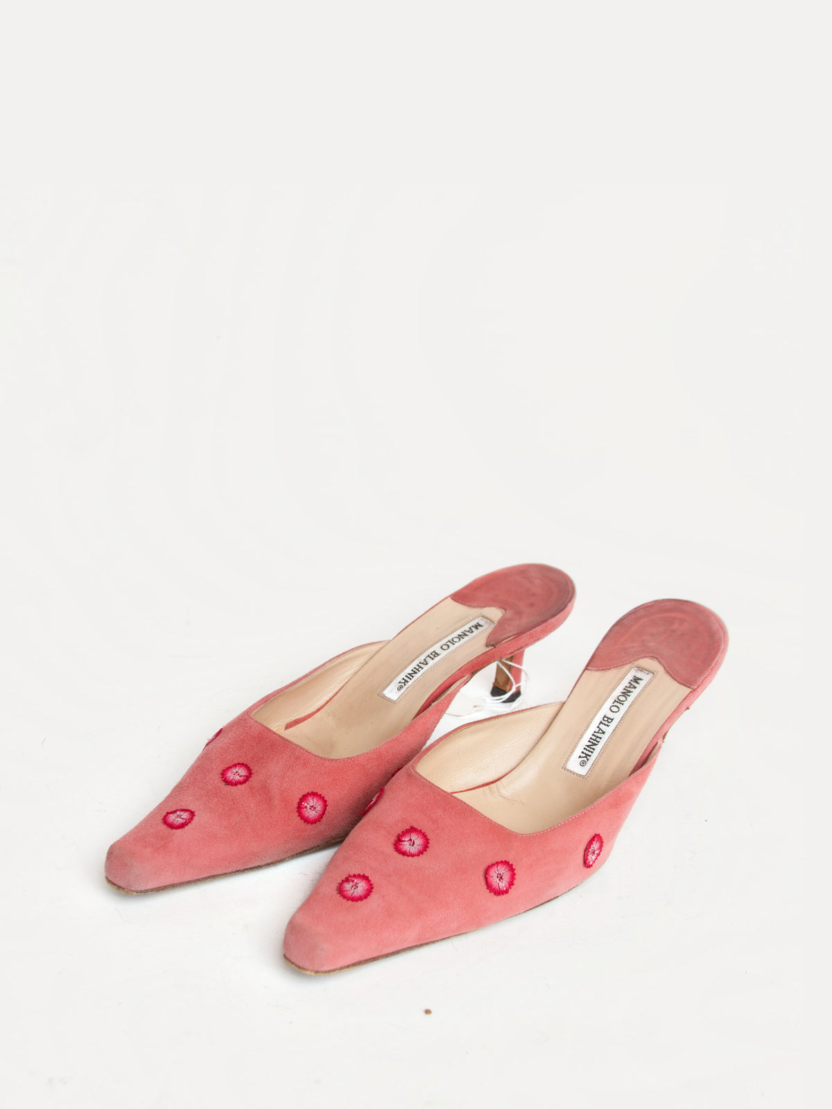 Manolo Blahnik Pink Embroidered Mules | Y2K Designer Shoes Heels