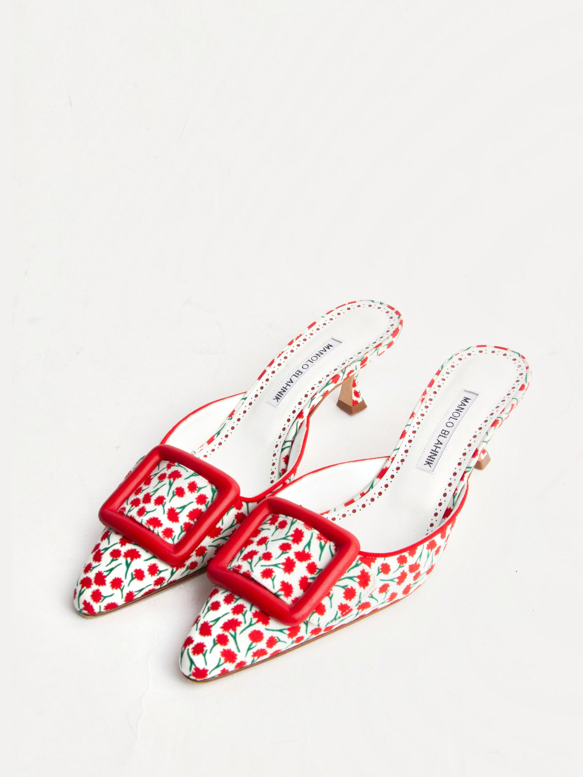Manolo Blahnik Size 38 Floral Pattern Mules | Y2K Designer Heels Shoes