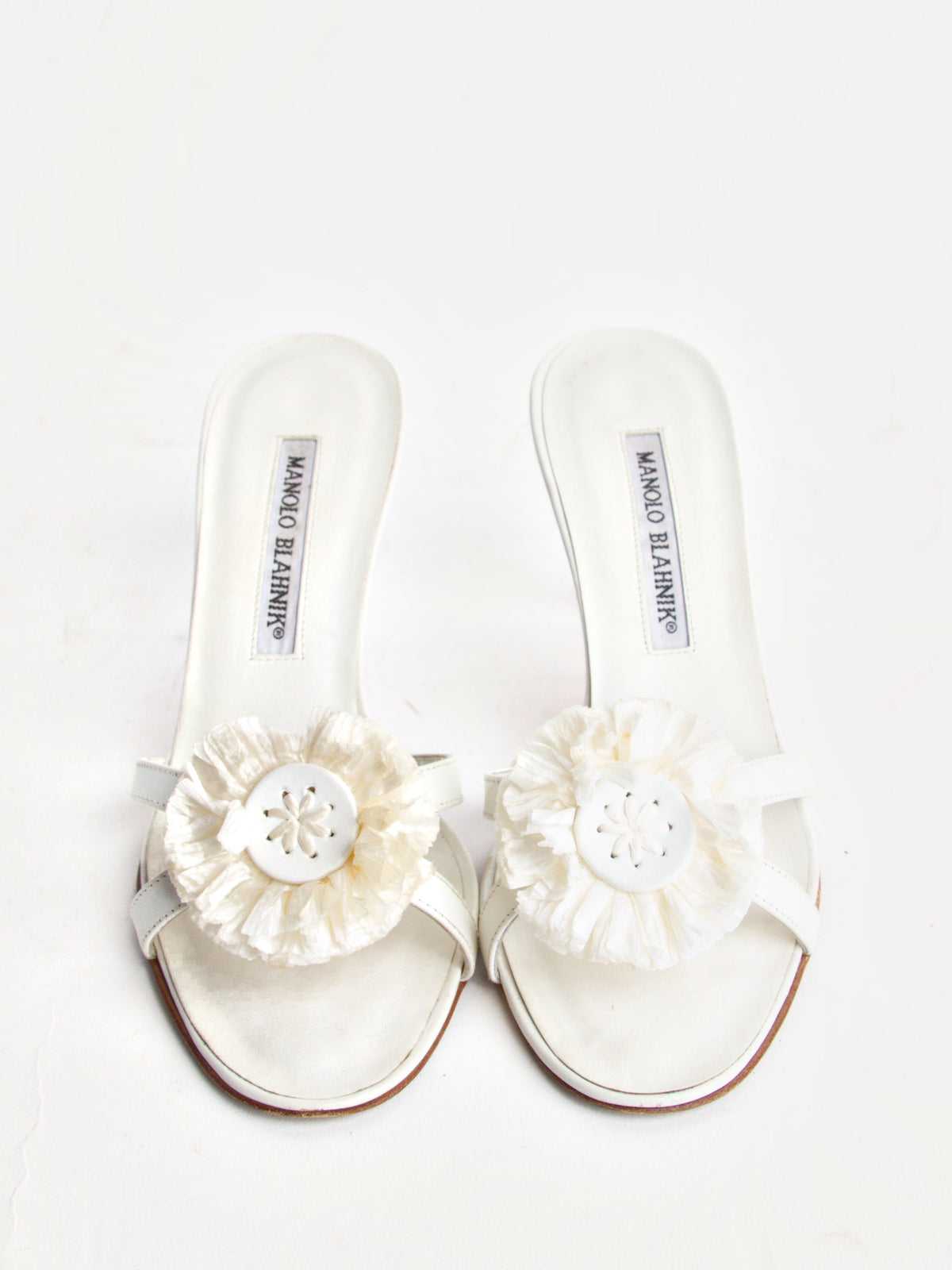 Manolo Blahnik Size 36 White Leather Mules | Y2K Designer Heels Shoes