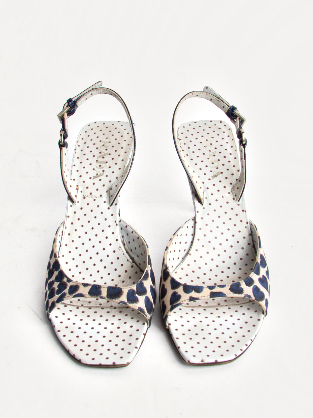 Vintage Prada SS 2000  Size 40 Heart Print Open Toe Slingbacks| Y2K Designer Heels Shoes