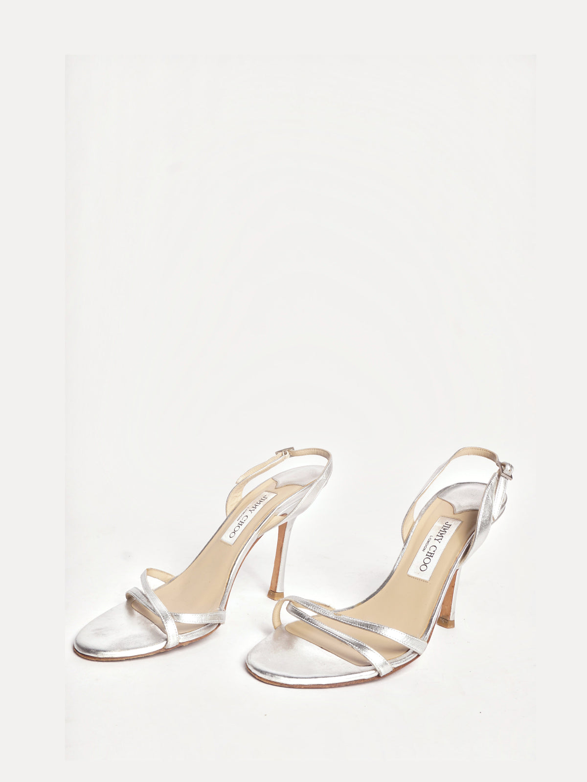 Jimmy Choo Silver Strappy Slingback Heels