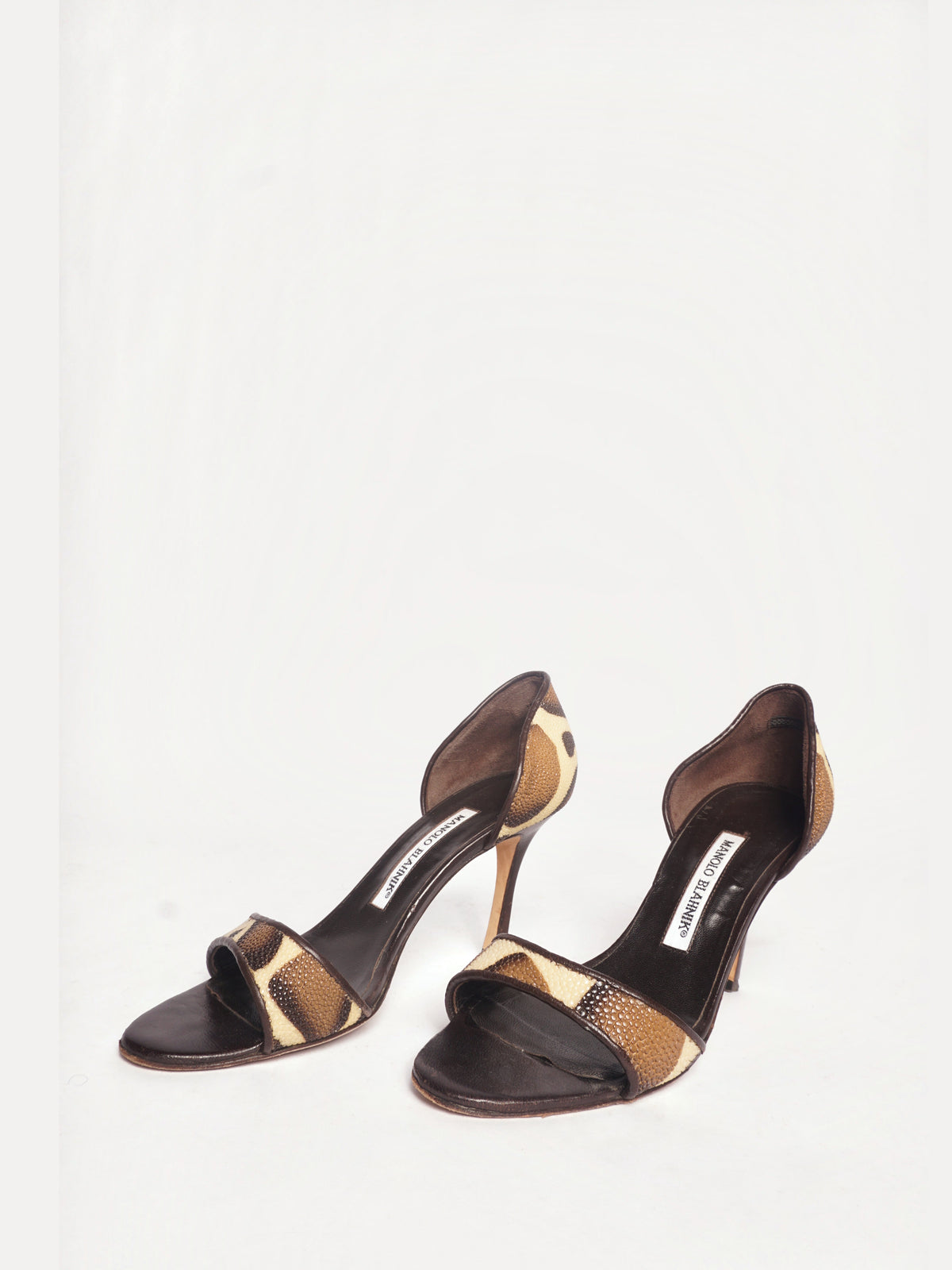 Manolo Blahnik Animal Print Peep Toe Heels