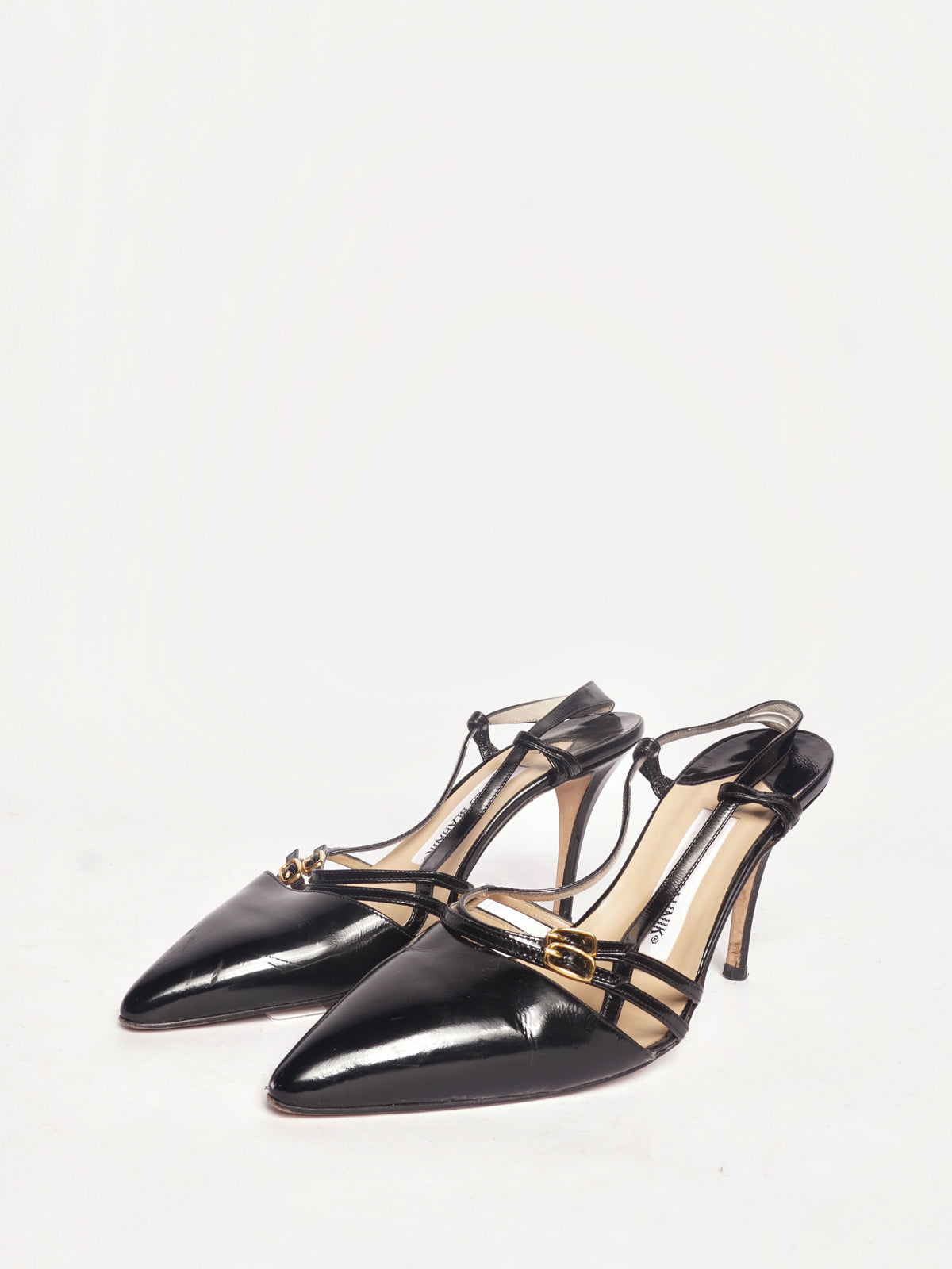 Manolo Blahnik Black Patent Pointed Toe Heels