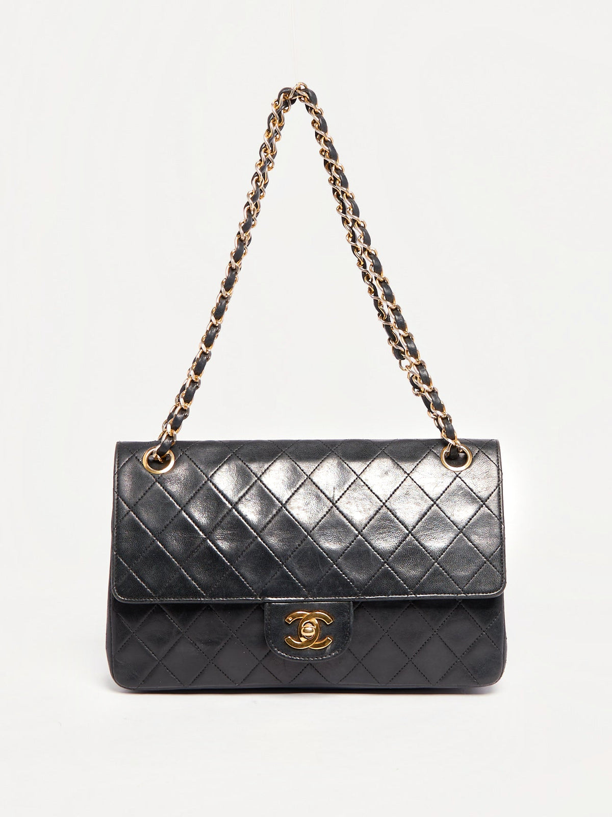 90’s Chanel Lambskin Black Classic Double Flap Bag 24K Gold Hardware