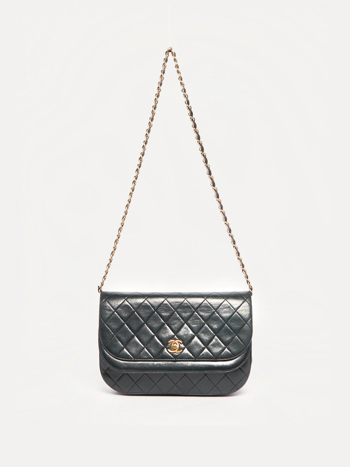 90's Chanel Black Lambskin Double Flap Crossbody Bag
