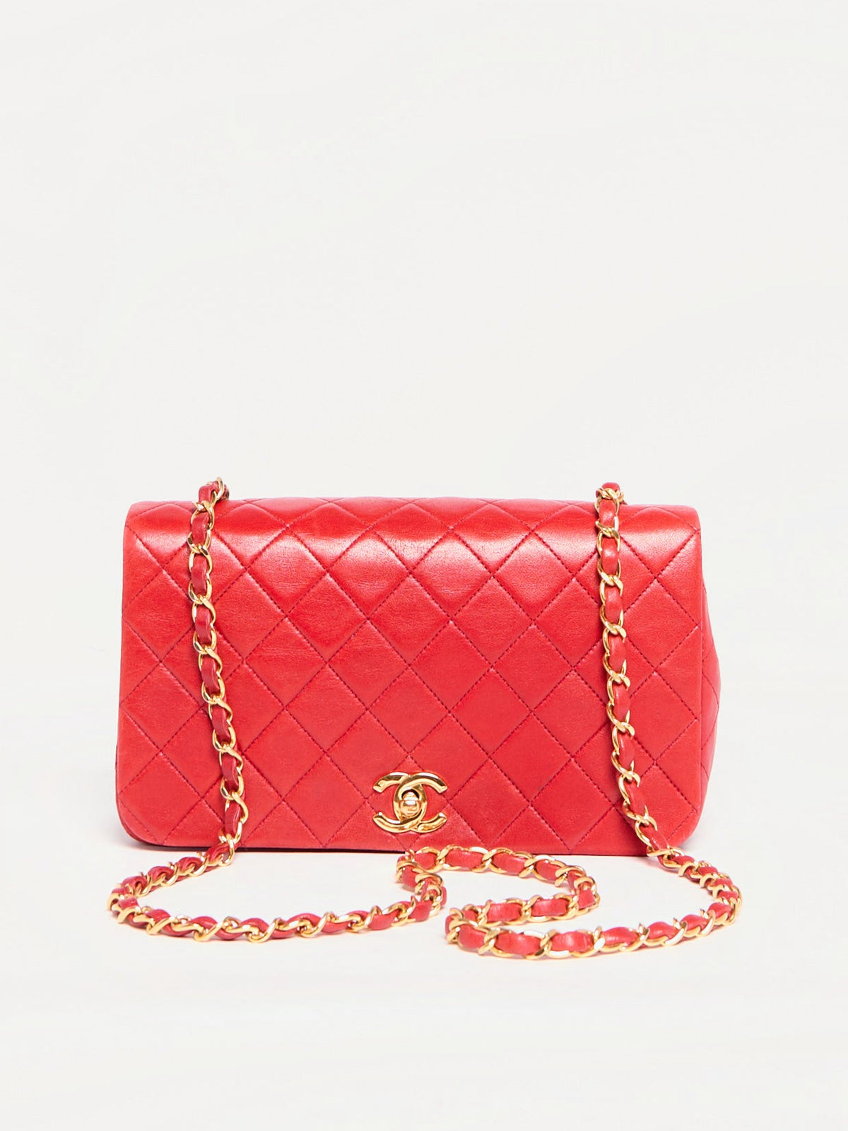 90's Chanel Small Red Flap Bag with 24K Hardware