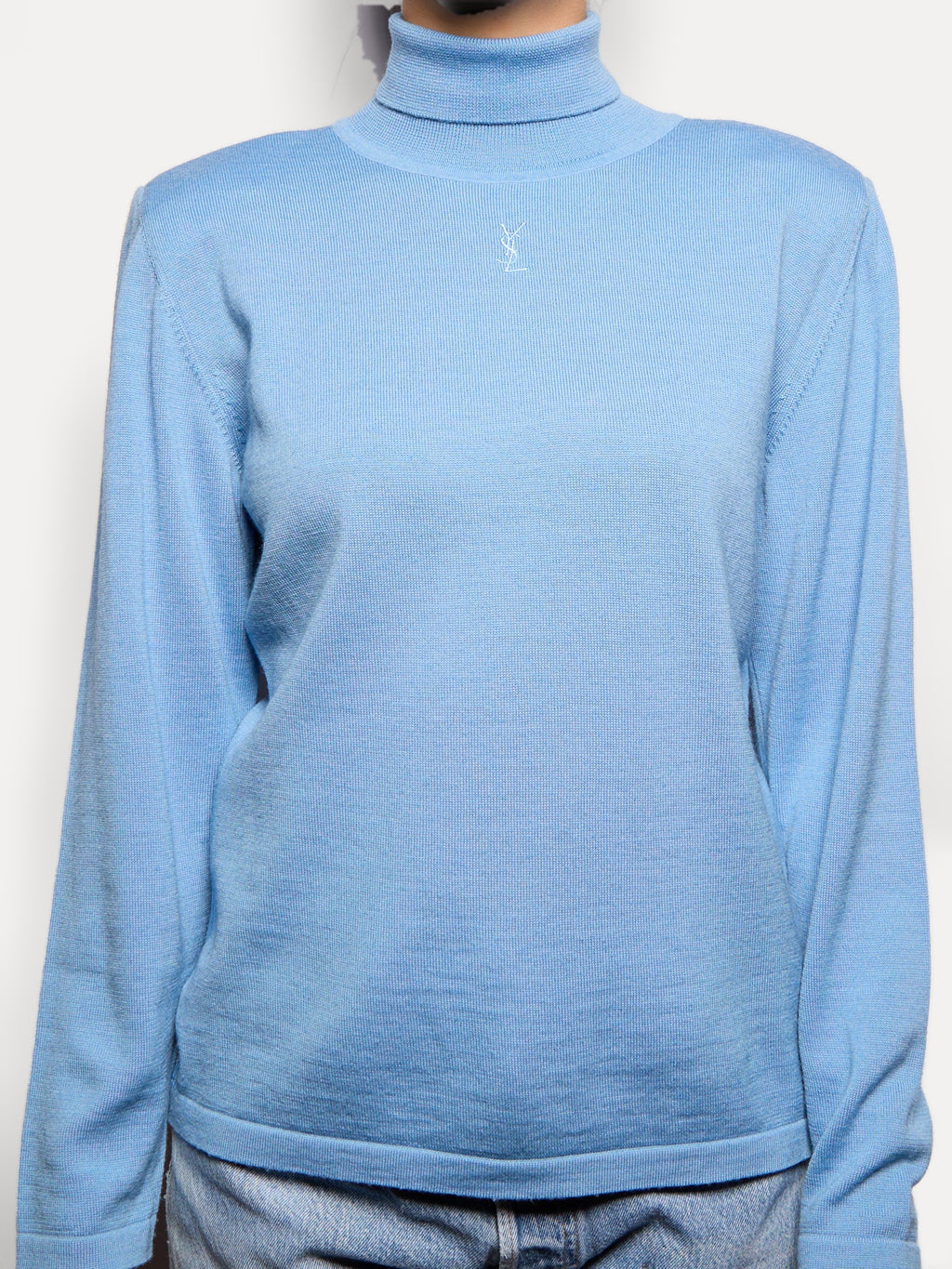 YSL Yves Saint Laurent Blue Knit Logo Top