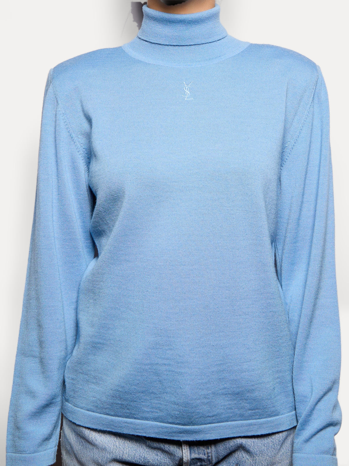 YSL Yves Saint Laurent Blue Knit Logo Top