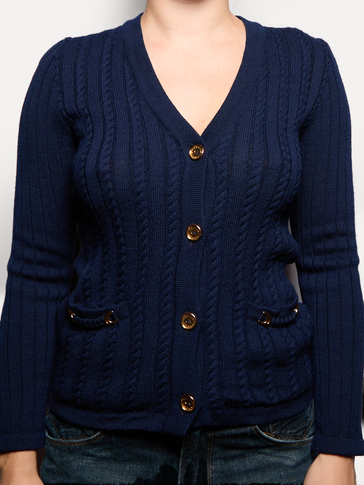 90's Celine Navy Cable Knit Cardigan