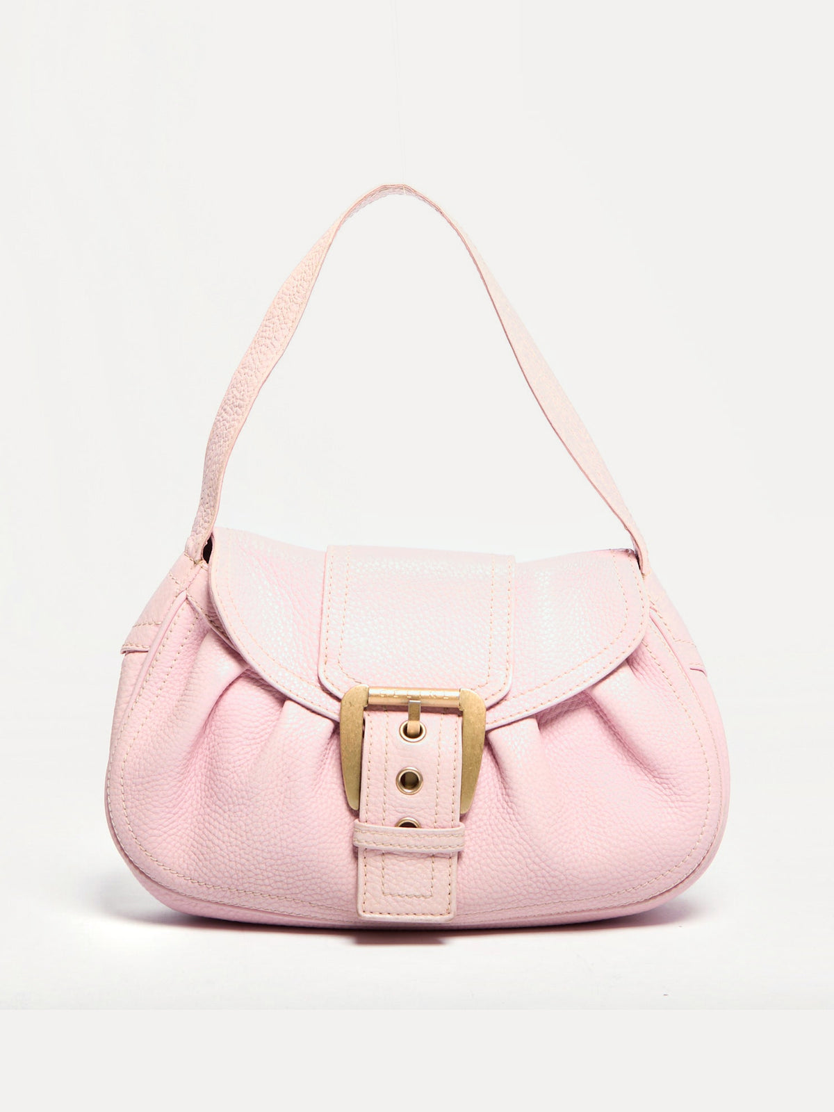 Celine Pink Pebble Leather Buckle Bag