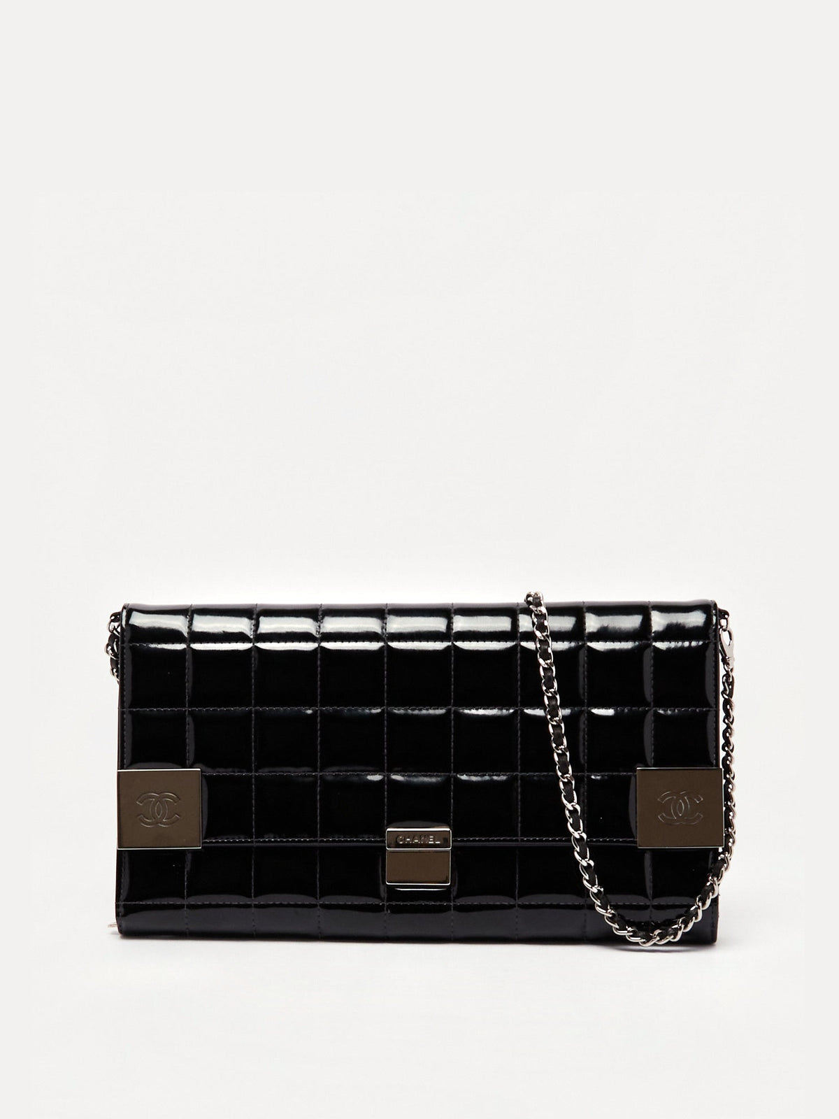 Chanel Black Patent CC Choco Bar Chain Shoulder Bag