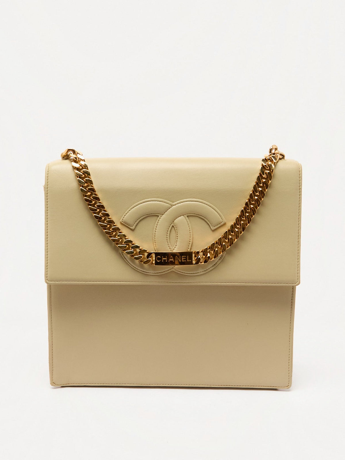 90’s Chanel Beige CC Chain Handbag 24K Gold Hardware