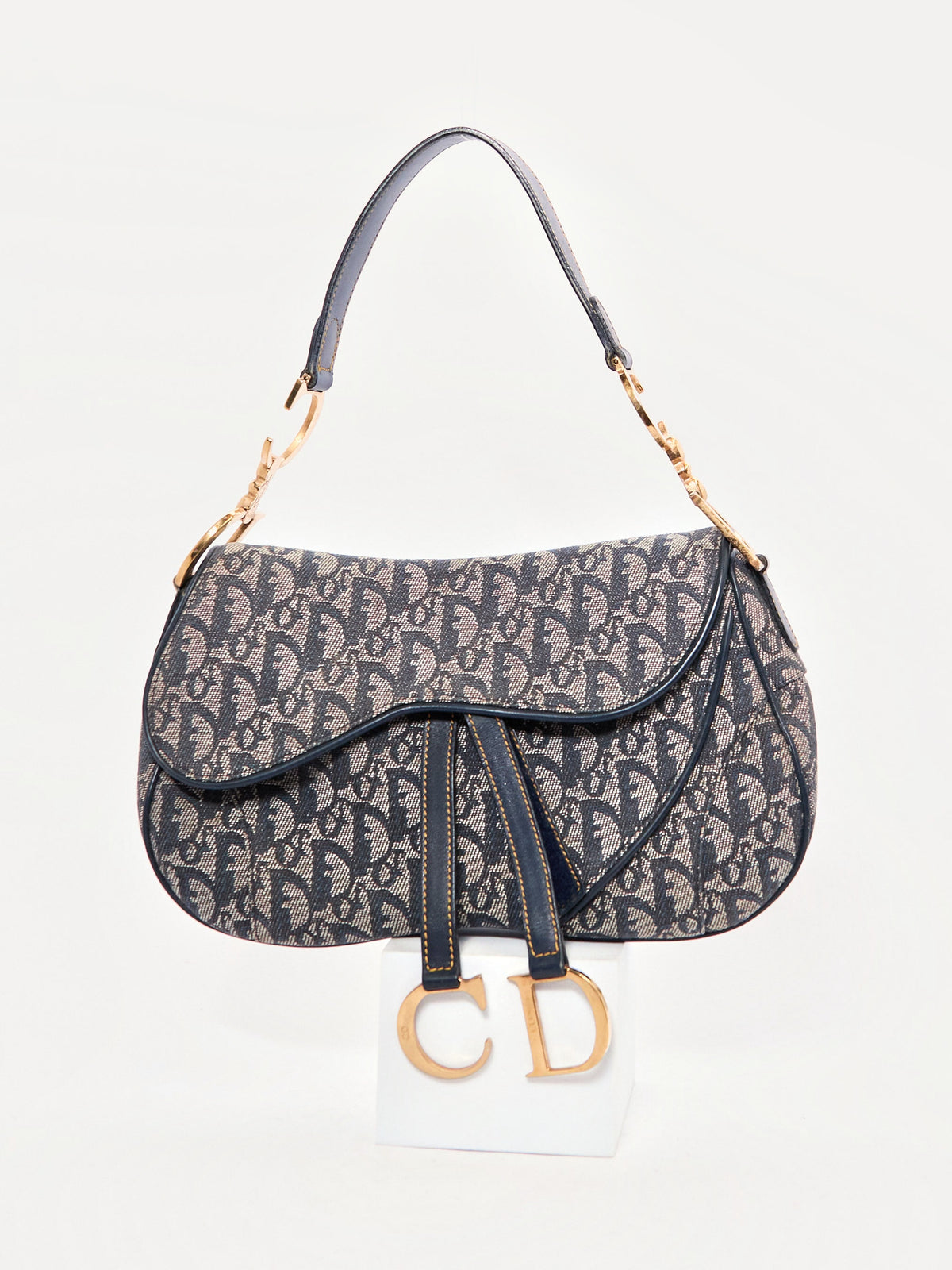 90's Christian Dior Saddle Blue Trotter Shoulder Bag