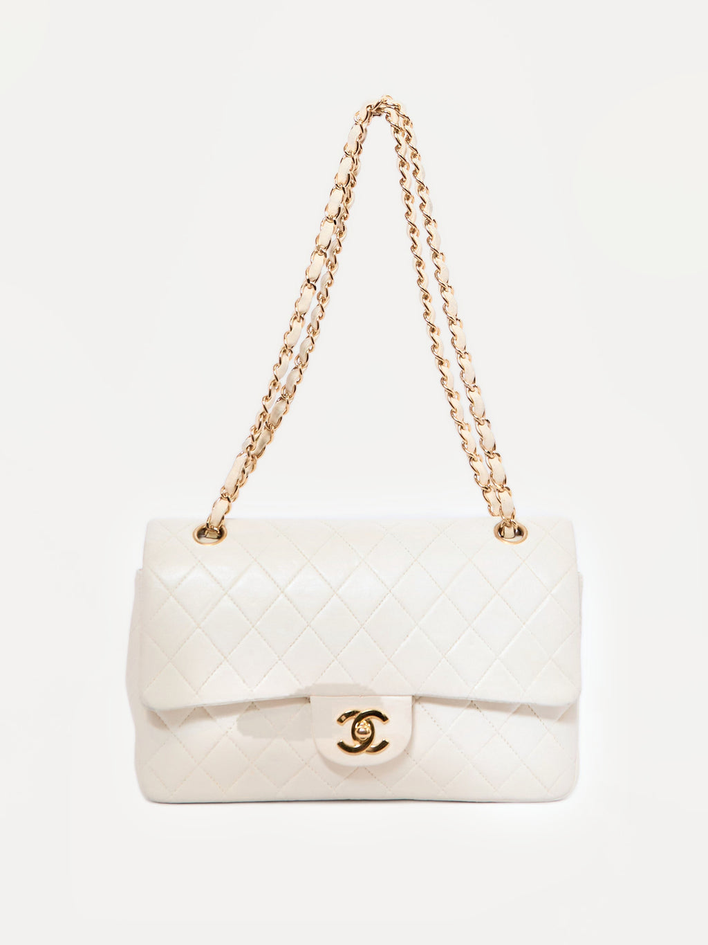 Chanel White Lambskin Double Flap Bag 24K Hardware