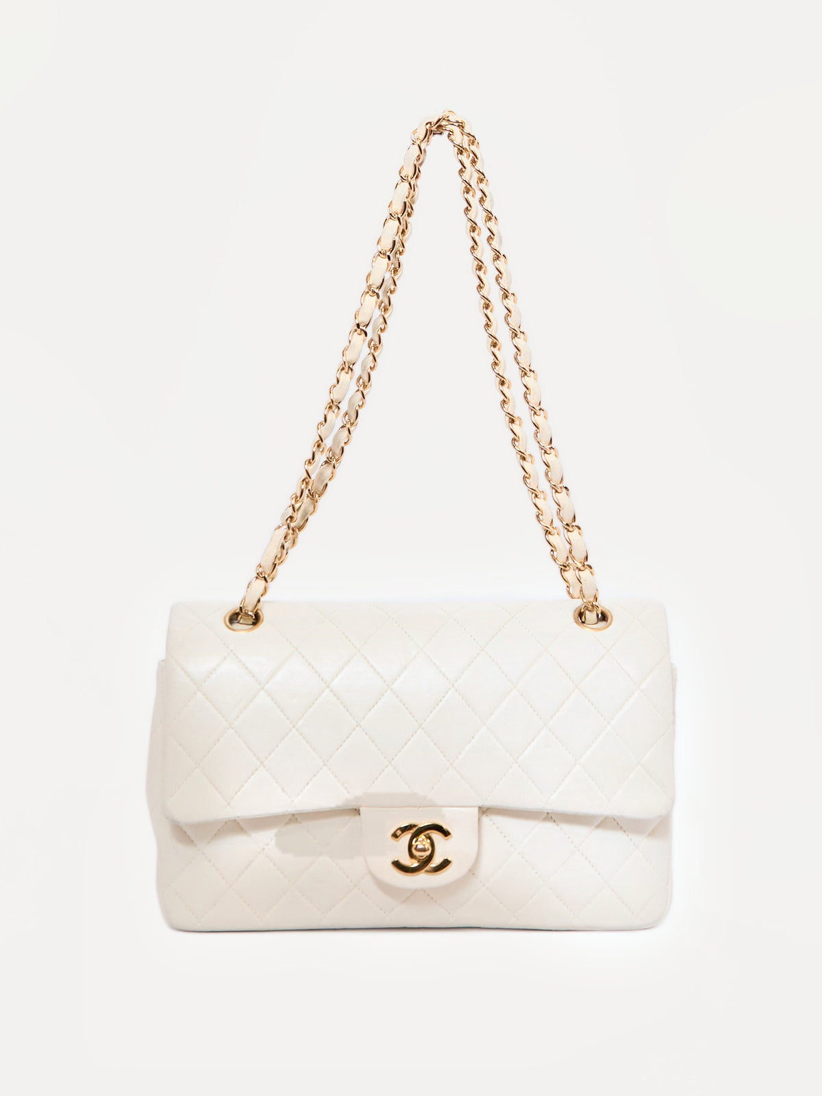 Chanel White Lambskin Double Flap Bag 24K Hardware