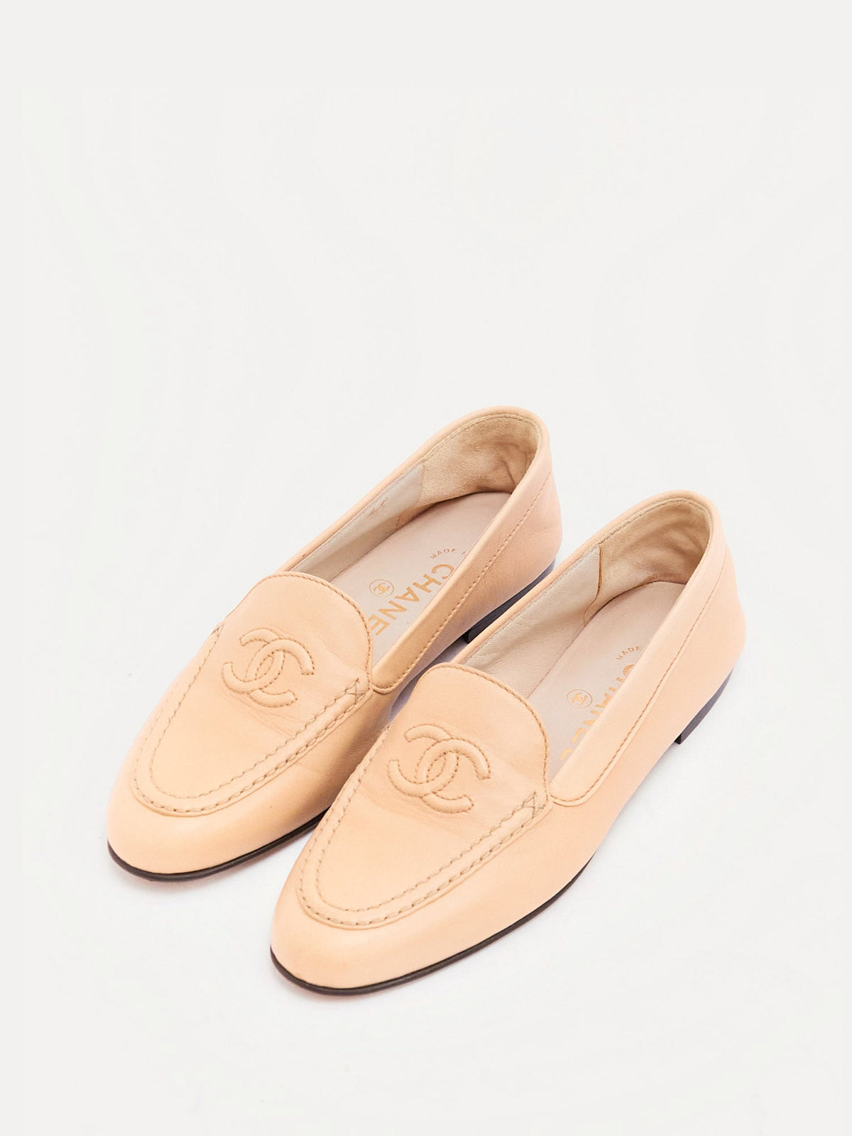 Chanel Tan CC Lambskin Loafers 36
