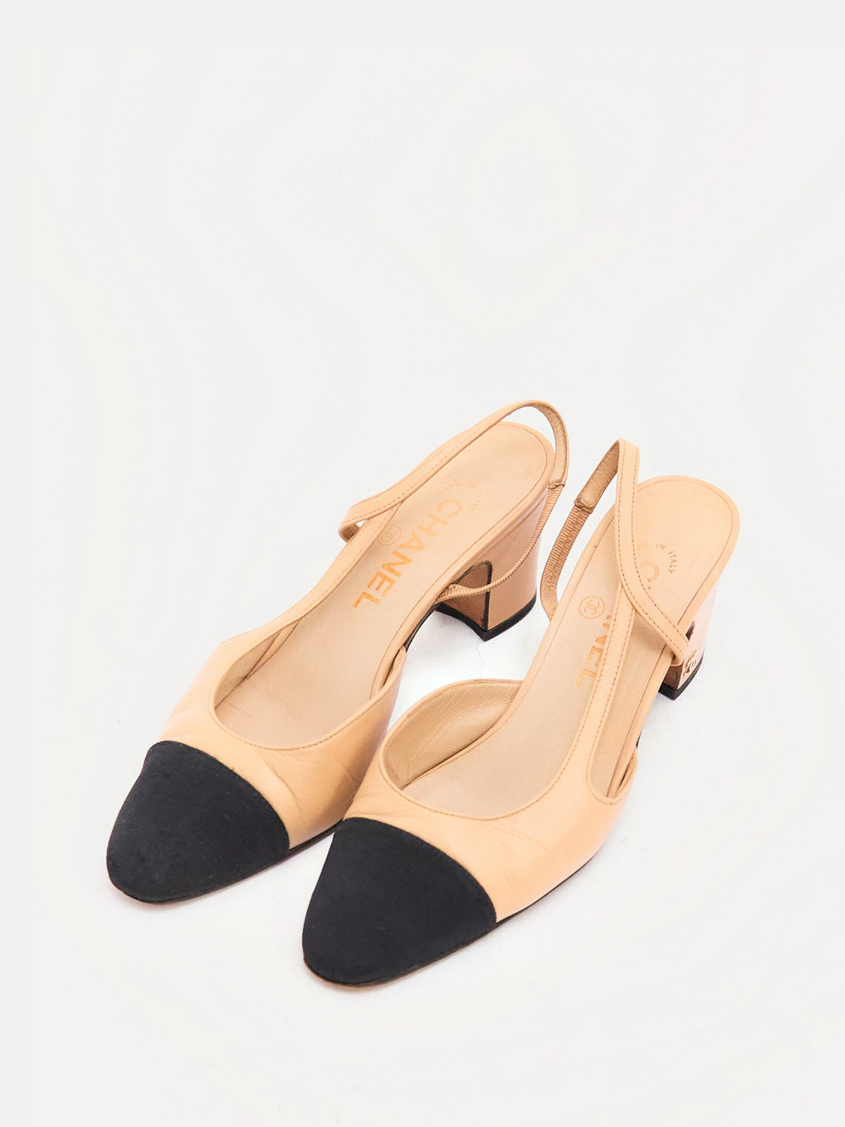 Chanel Tan Black Captoe Slingbacks 36