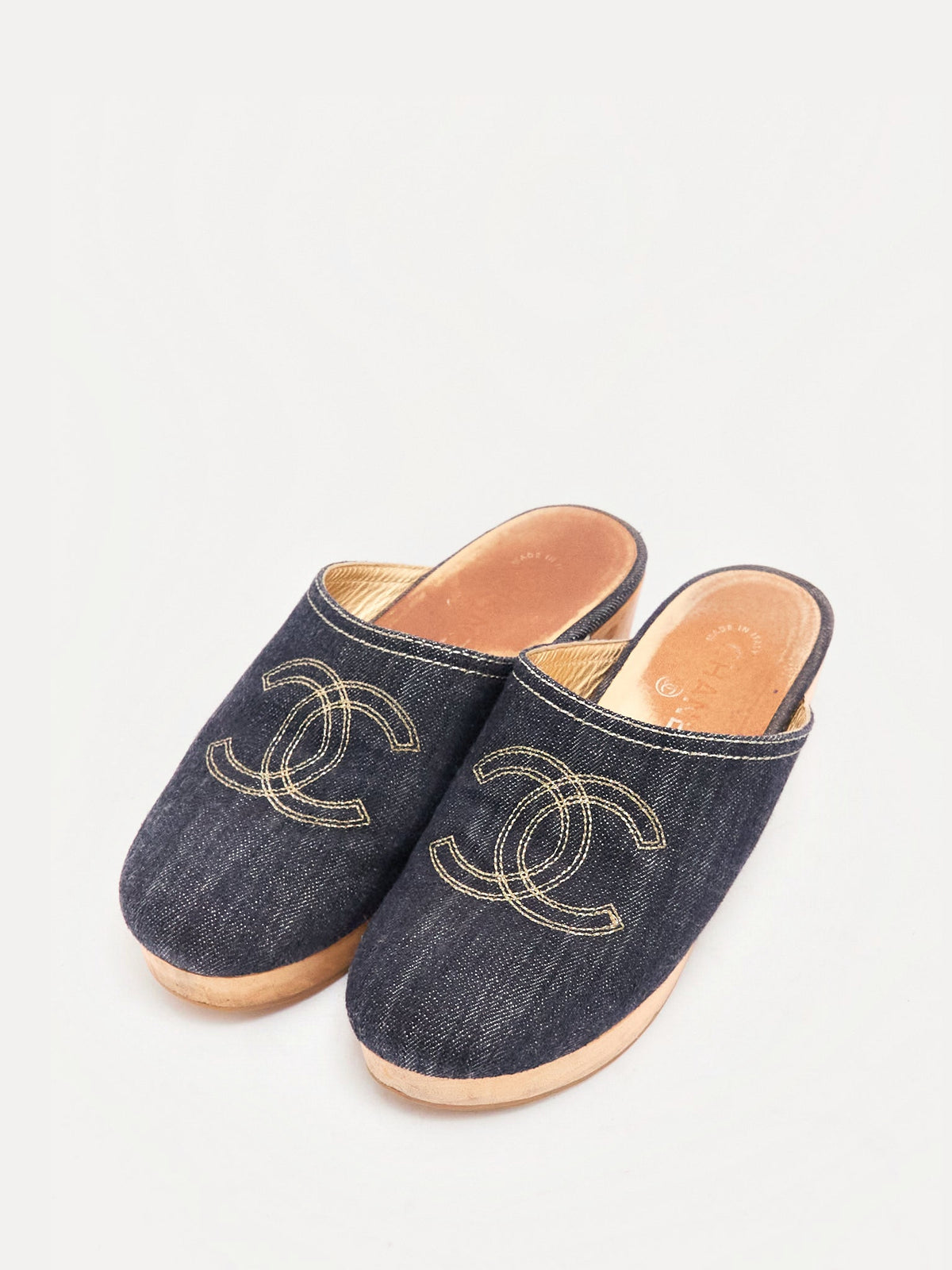 Chanel Denim CC Clogs 38