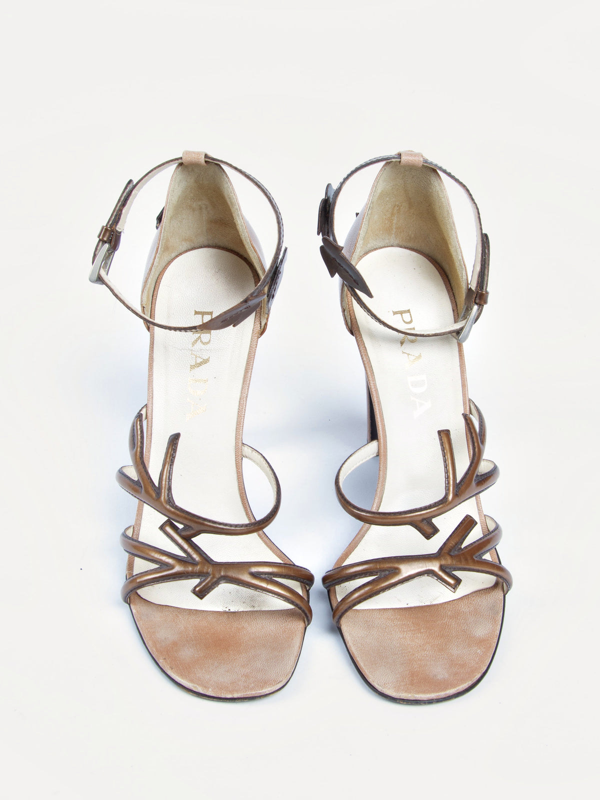 Vintage Prada SS 1997 Size 39 Floral Vine Applique Sandal | Y2K Designer Heels Shoes
