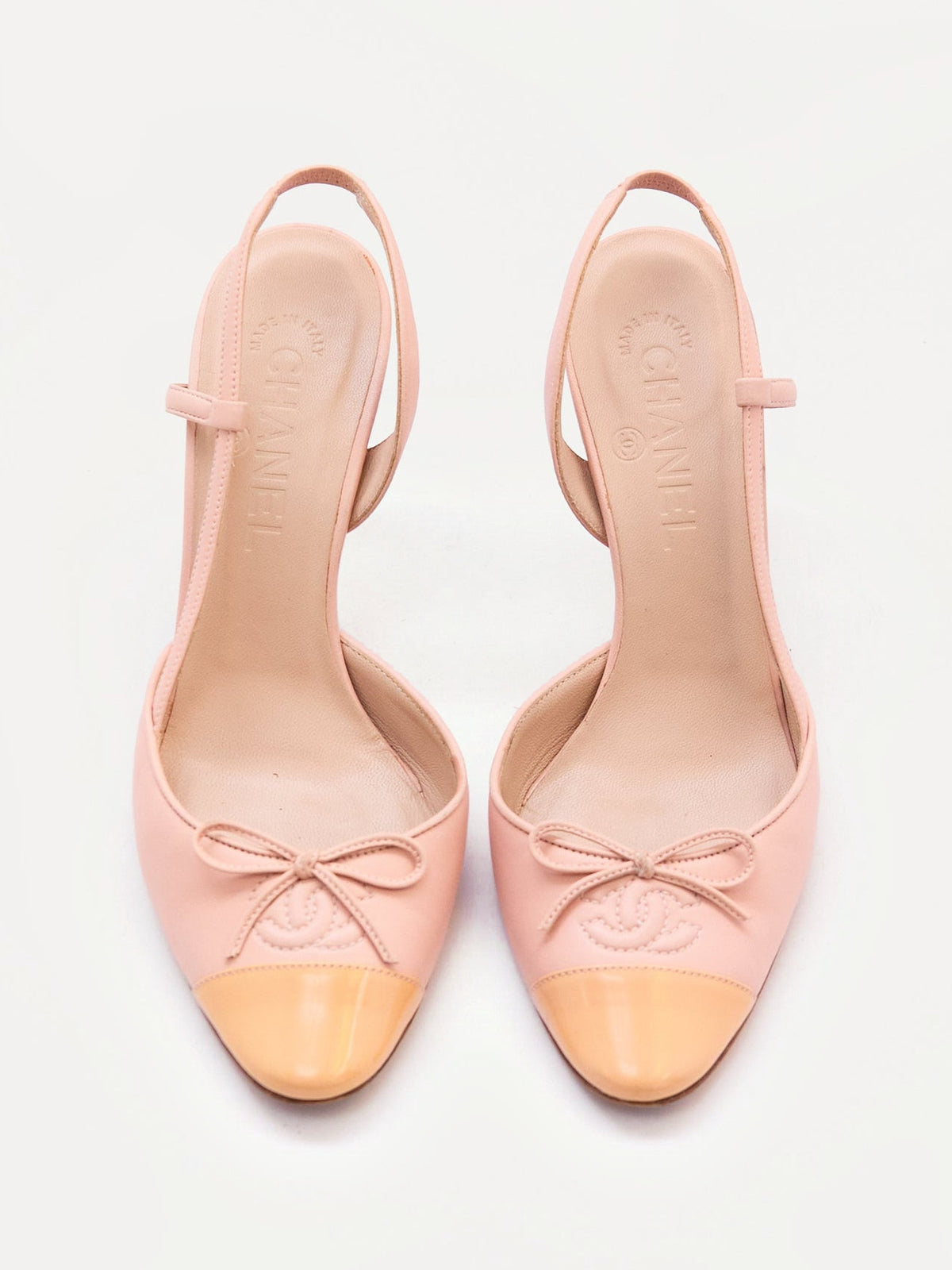 Chanel Blush and Beige Leather and Patent Cap Toe Pump Size 37