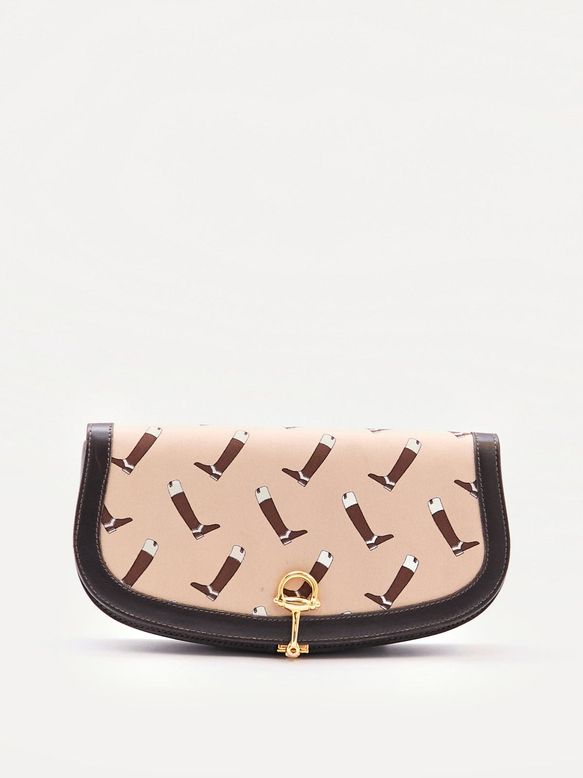Gucci Brown Boot Printed Horsebit Leather Clutch Bag