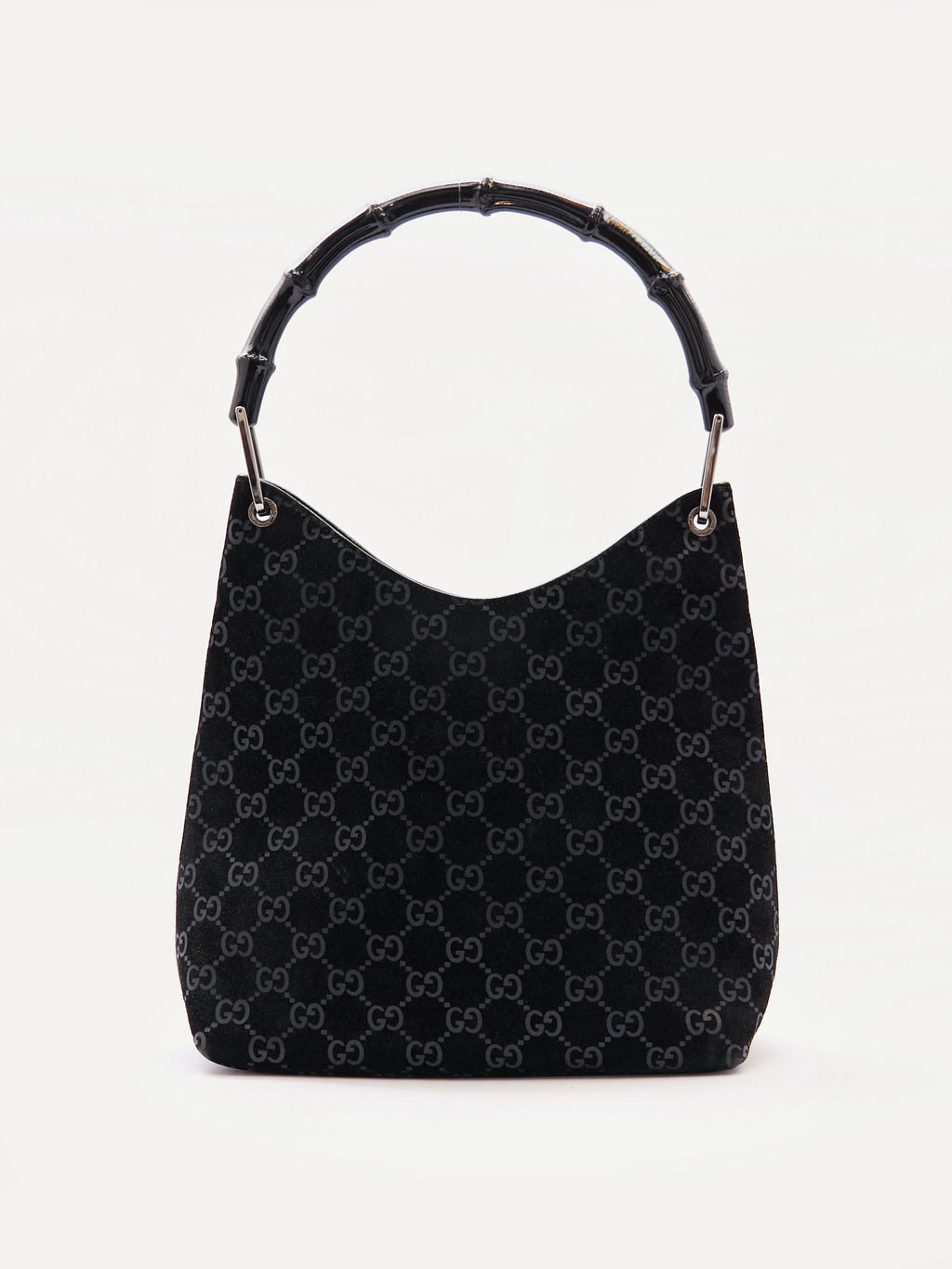 Gucci Black Bamboo Handle Monogram Bag