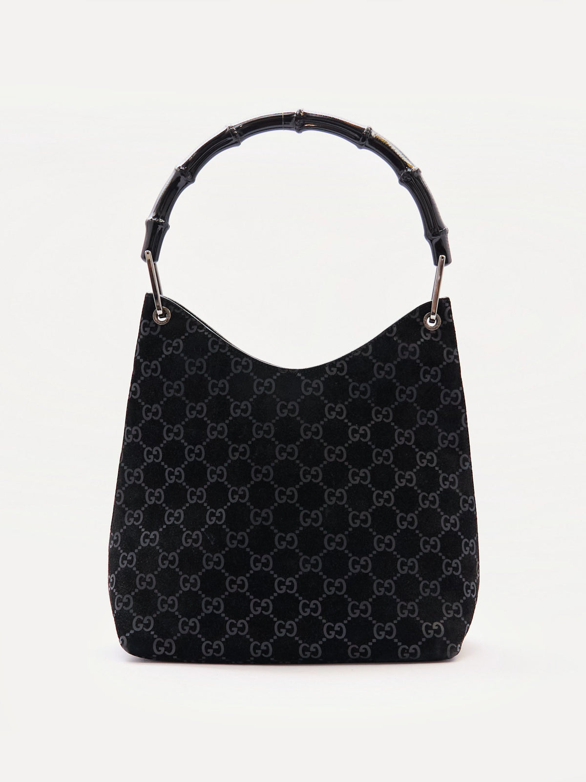 Gucci Black Bamboo Handle Monogram Bag