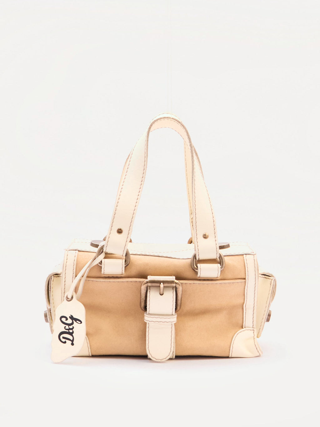 Dolce & Gabbana Cream Canvas Leather Boston Bag