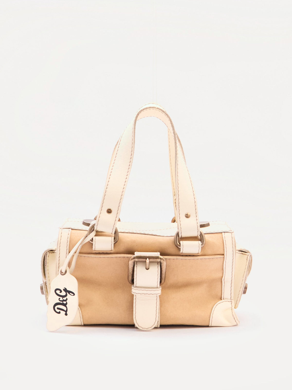 Dolce & Gabbana Cream Canvas Leather Boston Bag
