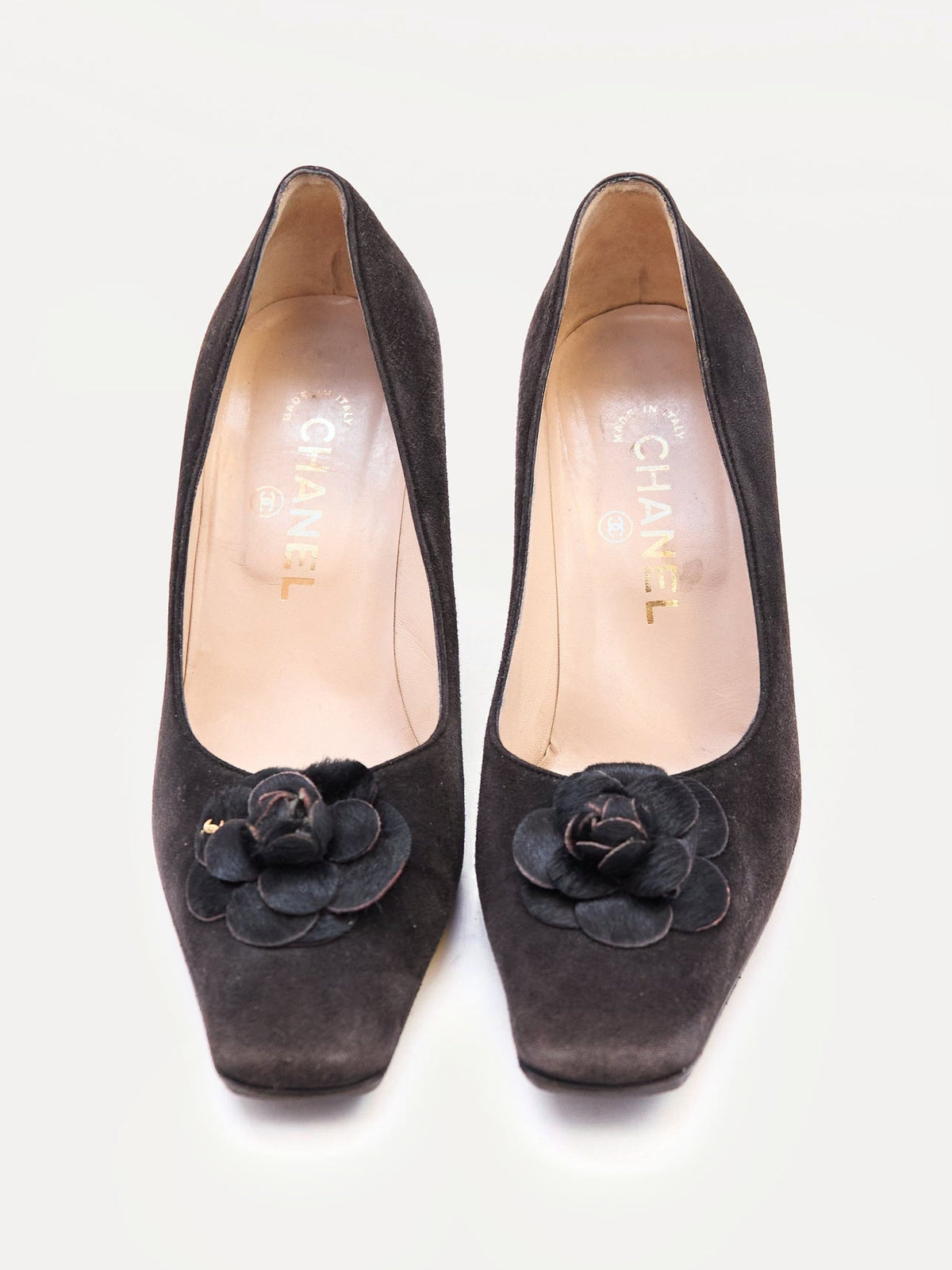 Chanel Black Suede Camellia Pumps Size 37