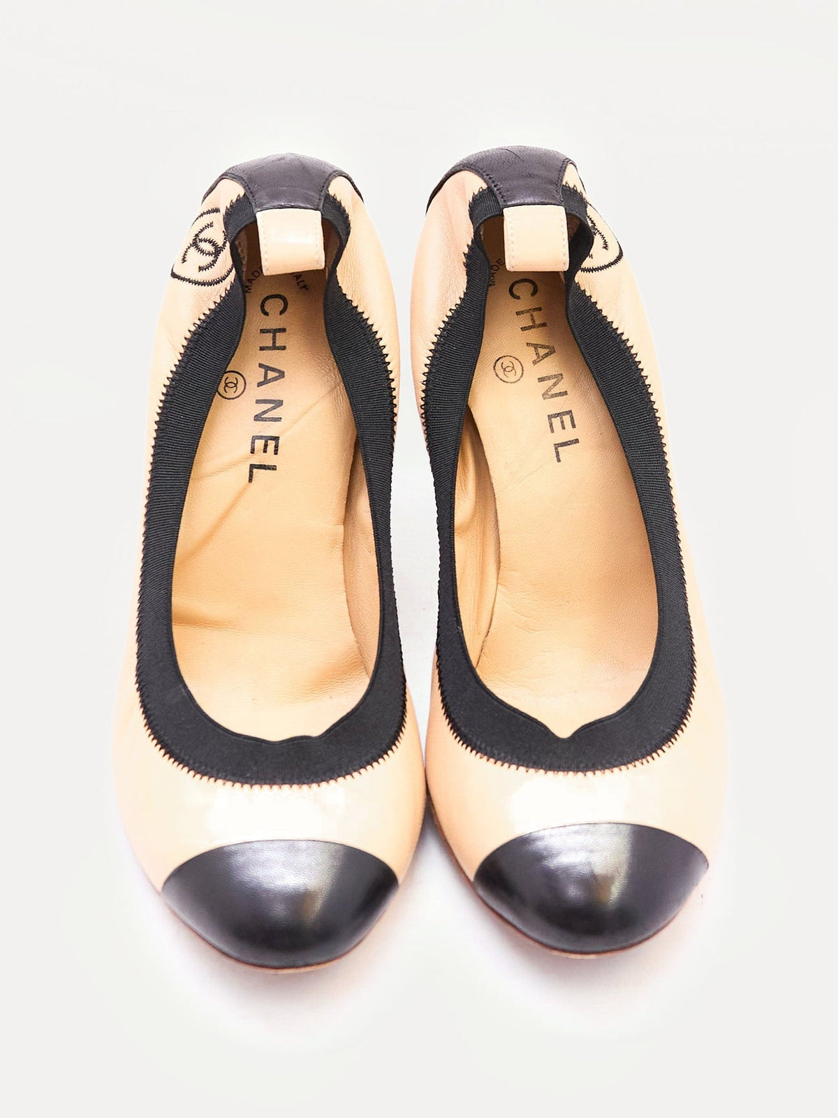 Chanel Nude Black Scrunch Ballet Pumps Size 39.5