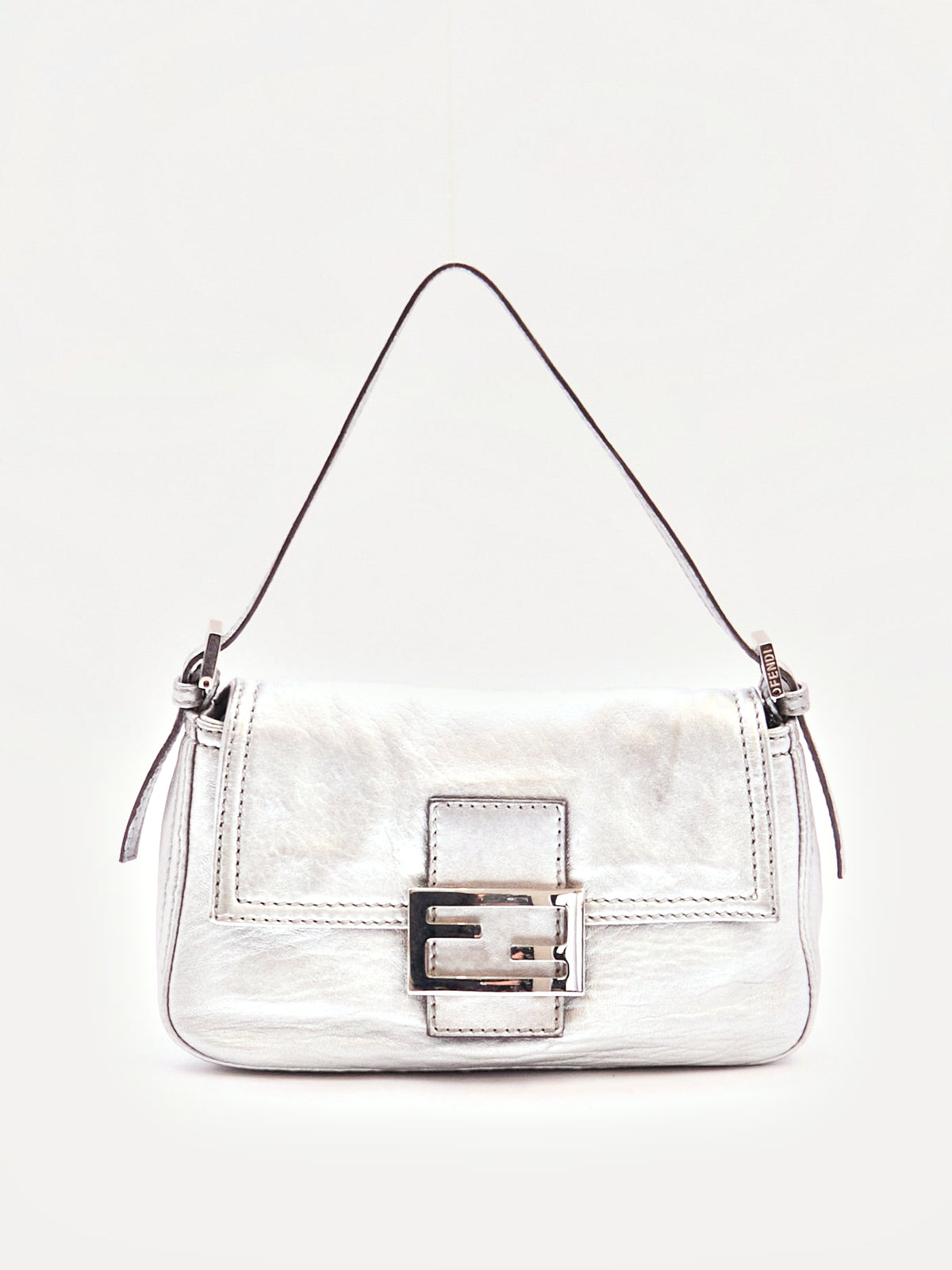 Fendi Silver Leather Mini Baguette