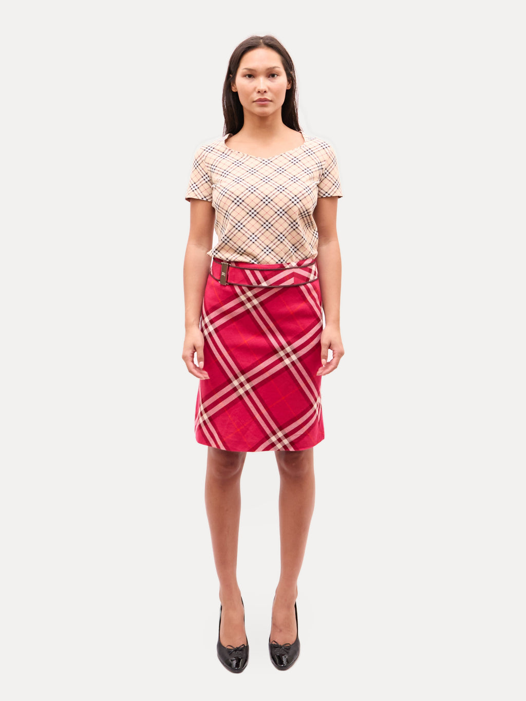 Burberry Red Plaid Belted Plaid Belted Skirt