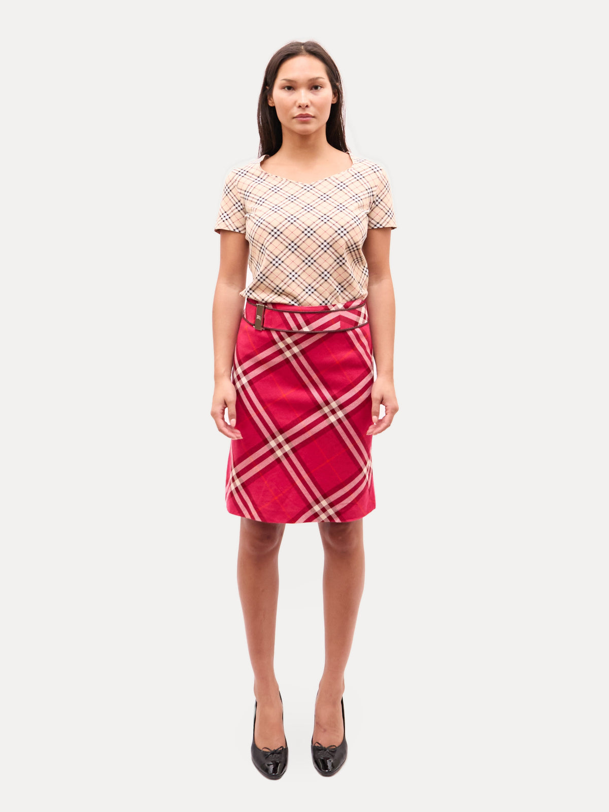 Burberry Red Plaid Belted Plaid Belted Skirt