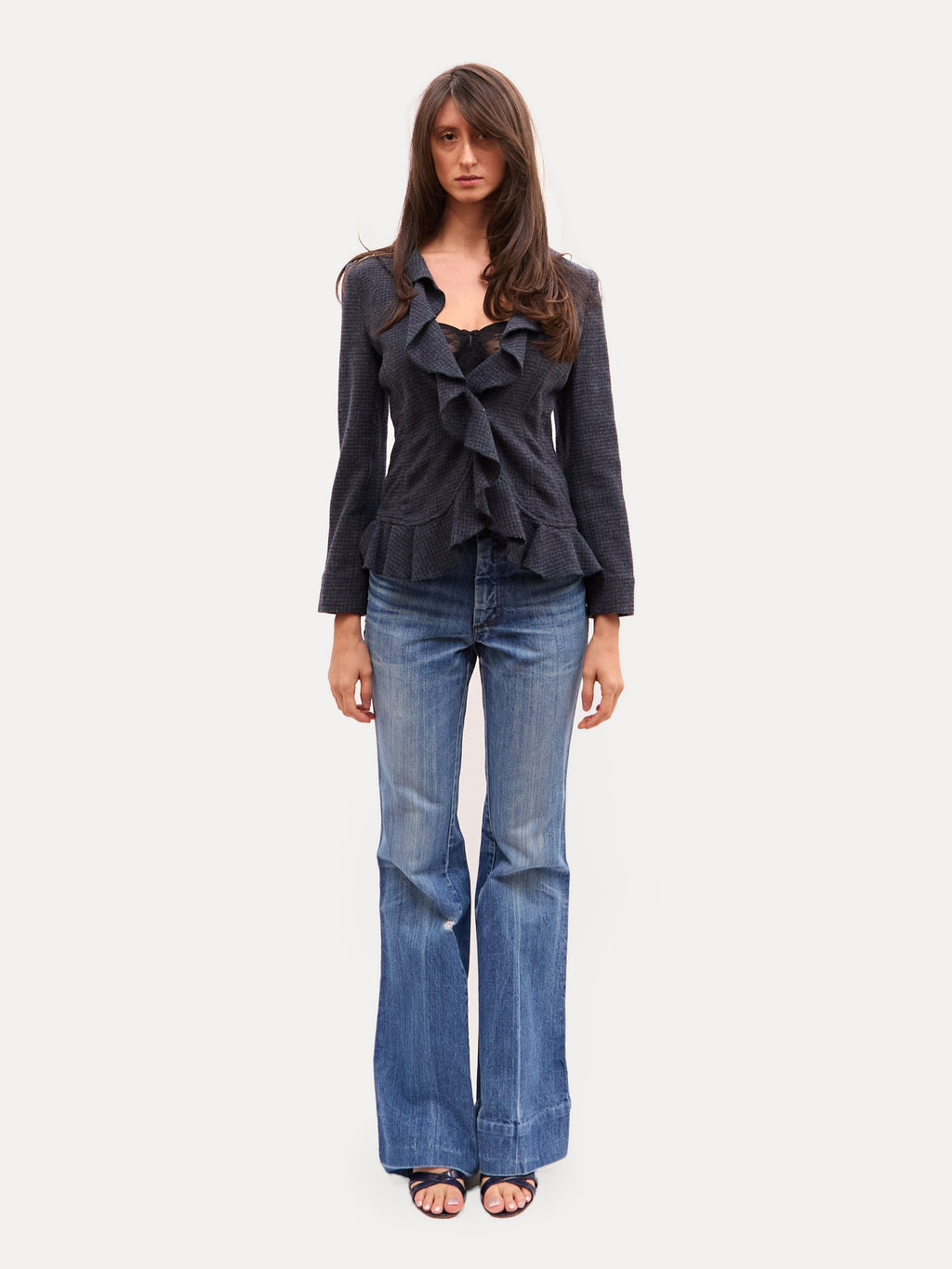 2000s Emporio Armani Navy Ruffle Blazer