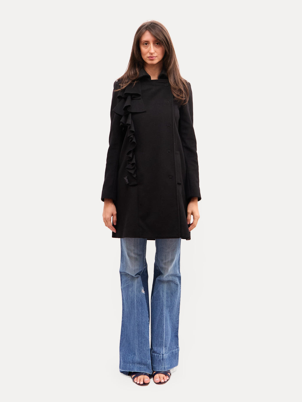 Patrizia Pepe Black Ruffle Wool Jacket