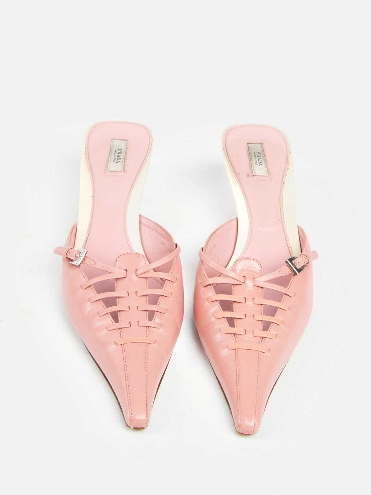 Vintage Prada 2000s Size 39 Baby Pink Mules | Y2K Designer Heels Shoes