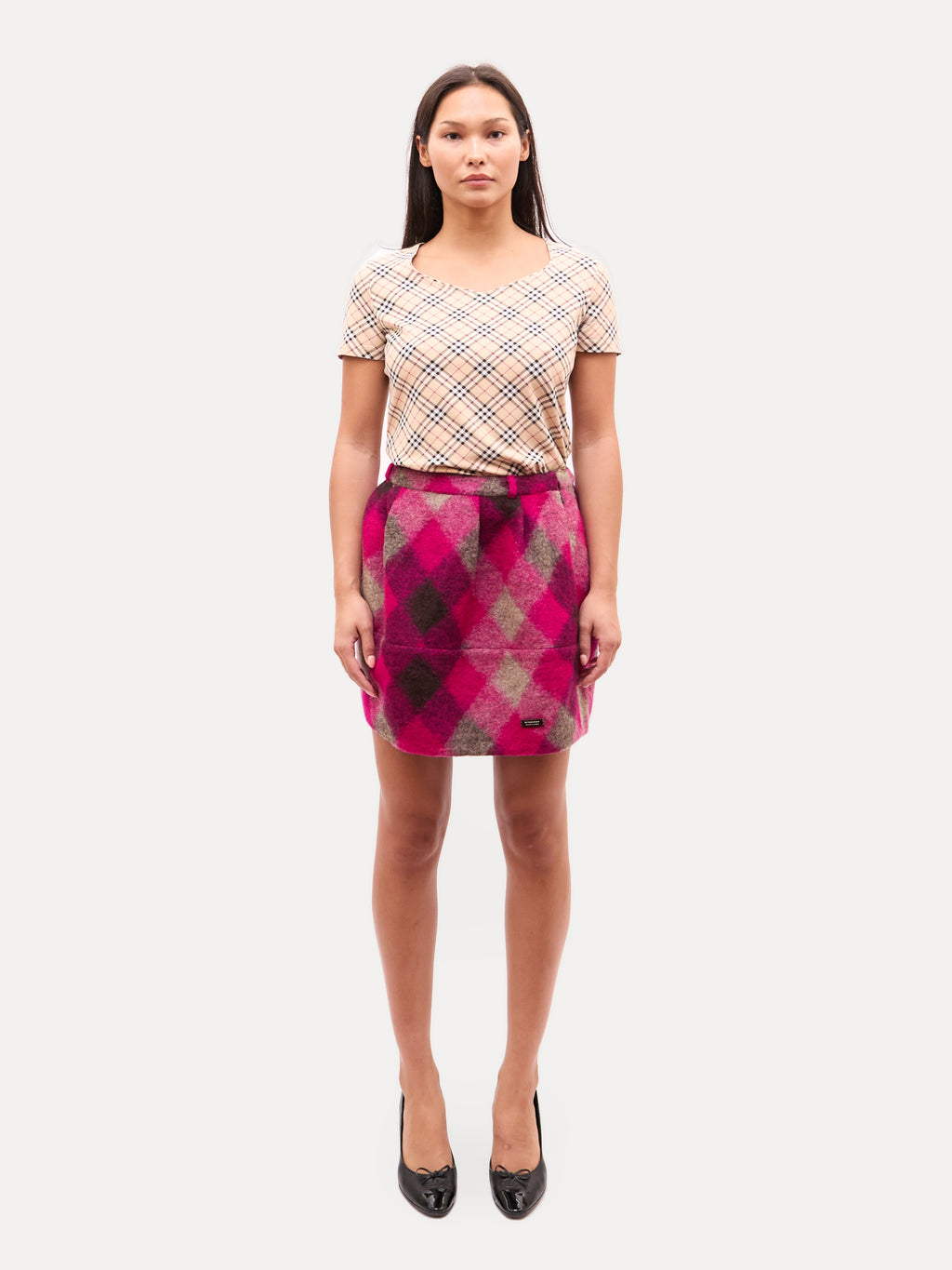 Burberry Pink Multicolor Argyle Diamond Pattern Skirt