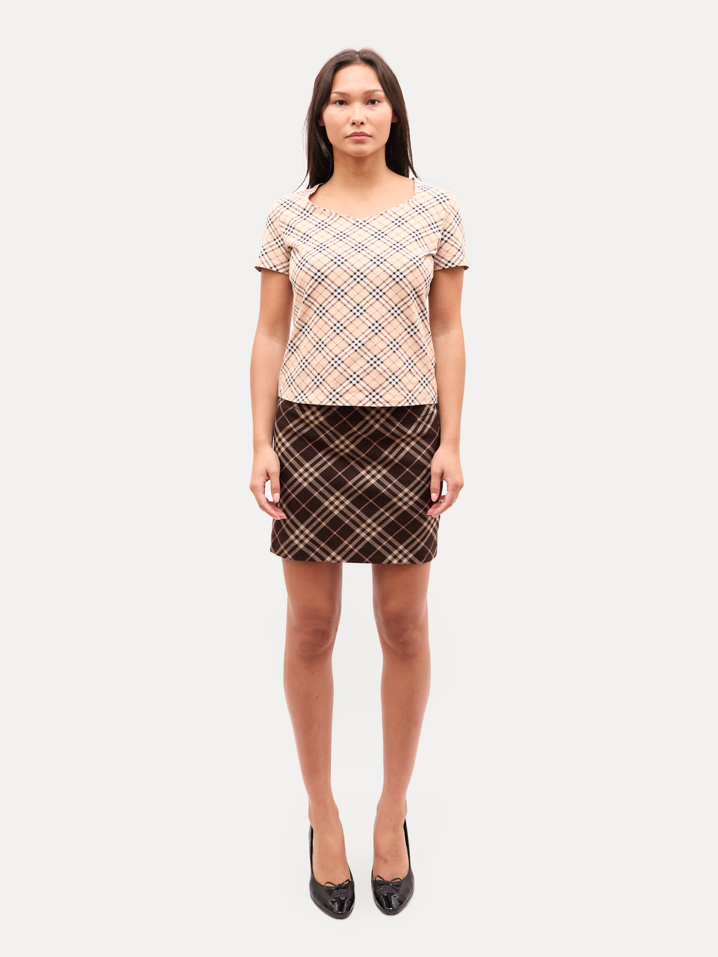 2000s Burberry Brown Plaid Pattern Skirt
