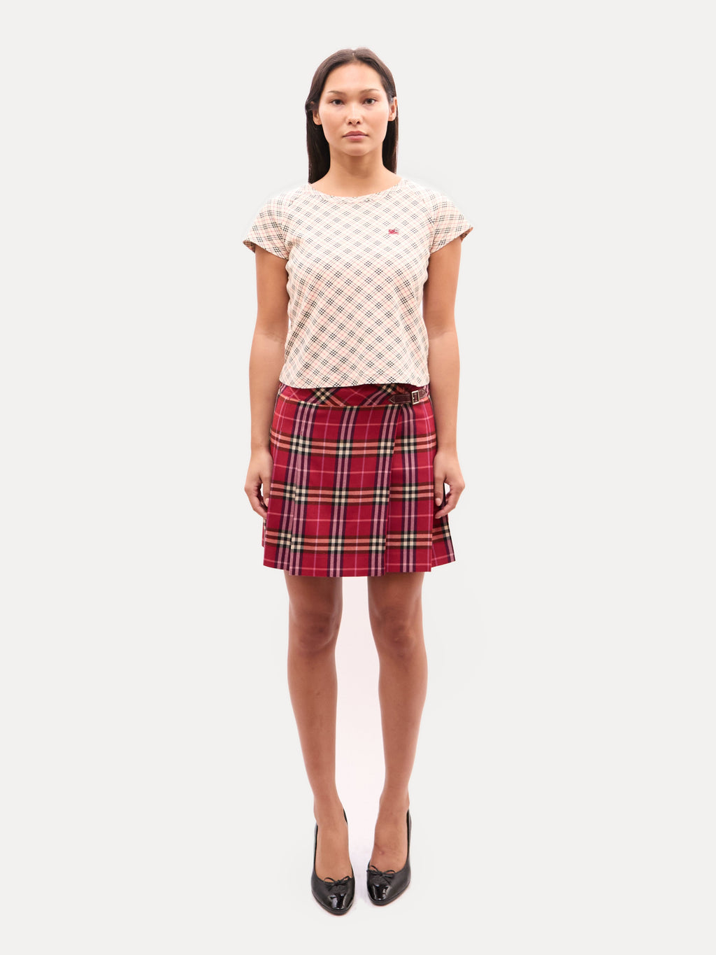 Burberry Beige Nova Check Scoop Neck Top