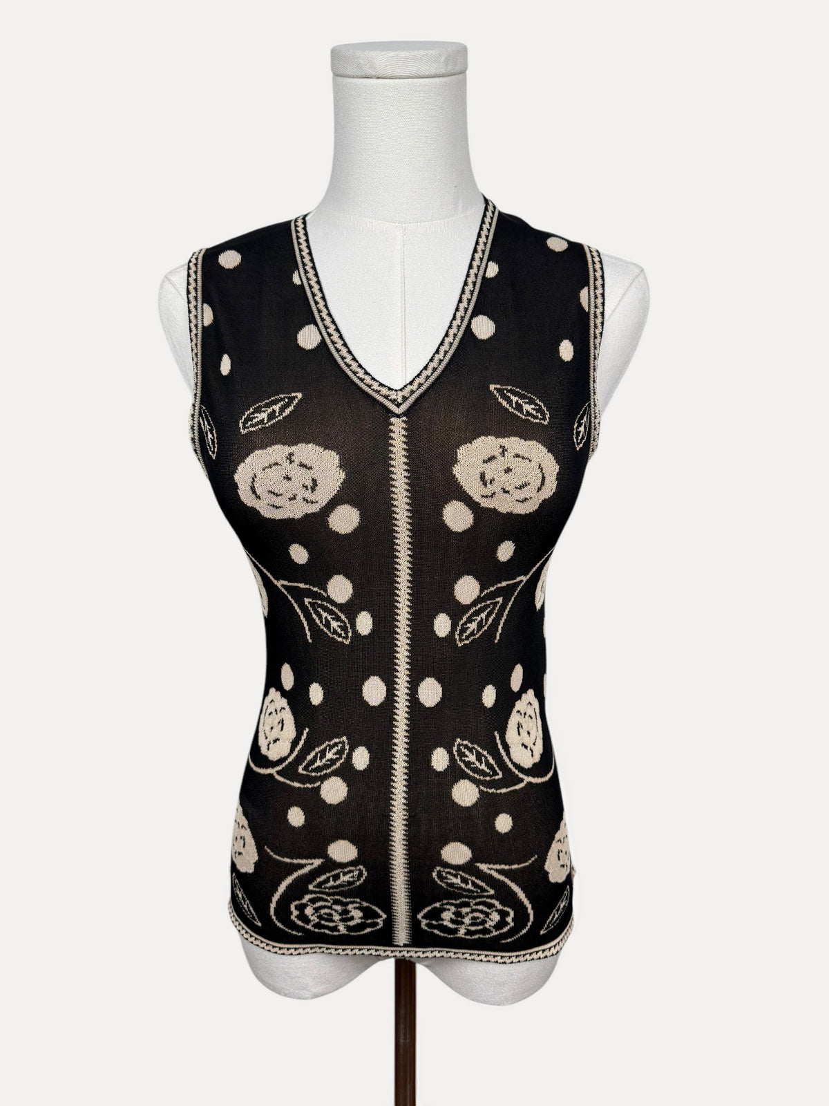 Chanel Brown White Flower Tank