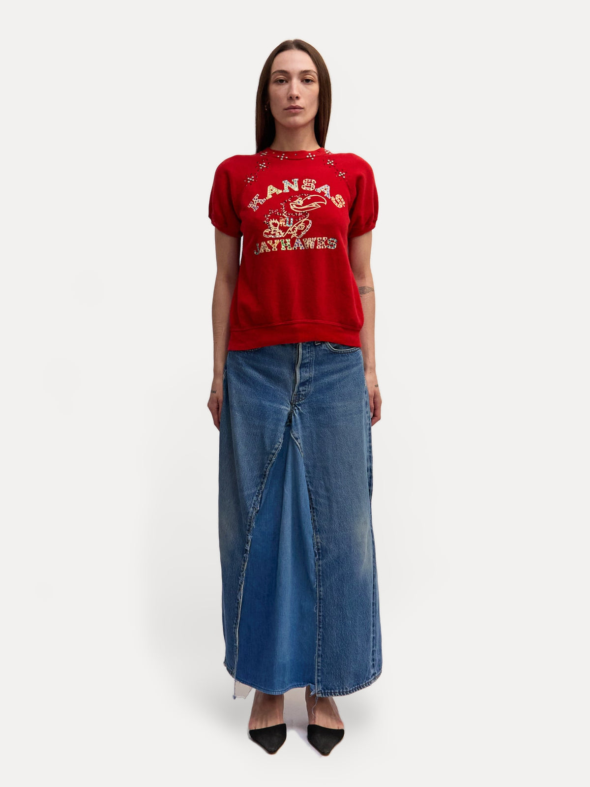 60's Vintage Red Embellished Kansas Graphic Sweater