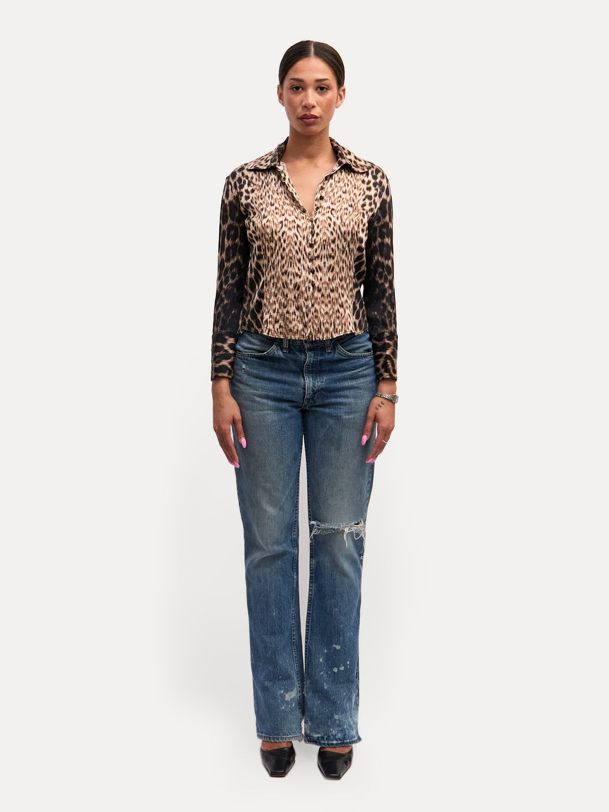 Roberto Cavalli Brown Leopard Print Silk Top