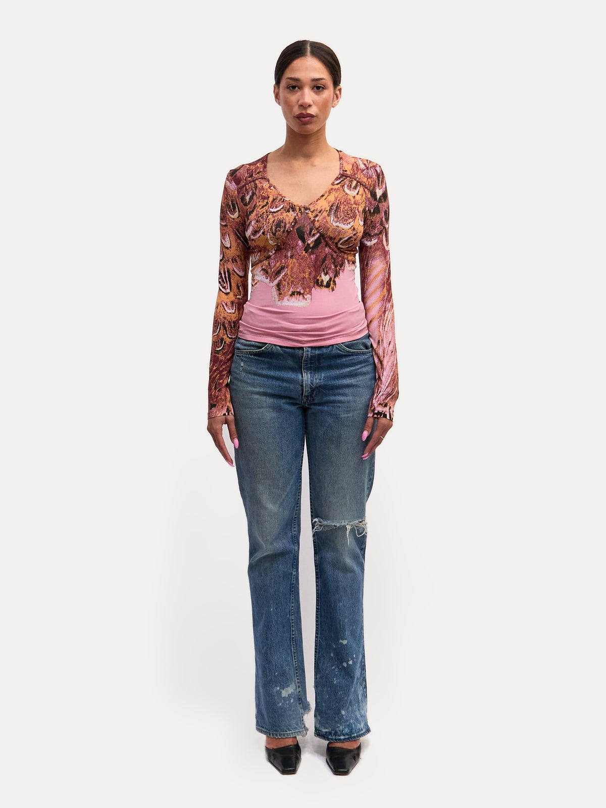 Roberto Cavalli Pink Printed  Feather Top