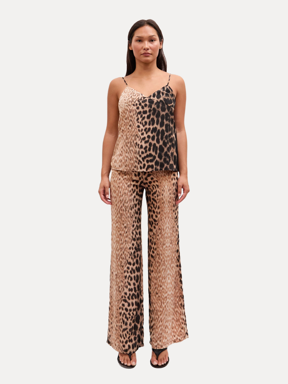 2000s Just Cavalli Brown Leopard Print Tank Silk Pants Set