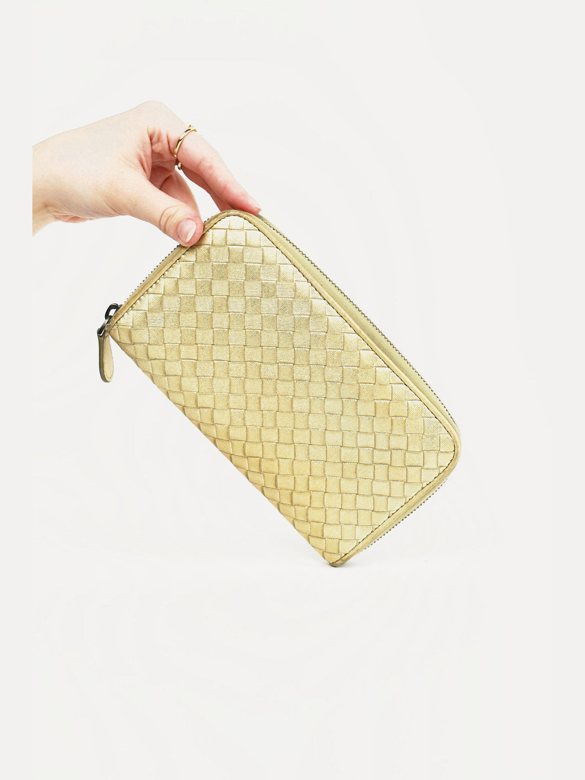 Bottega Gold Leather Weave Wallet