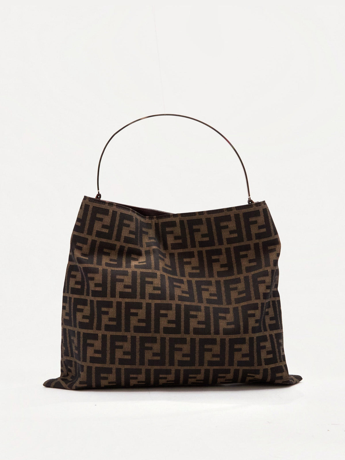 90's Fendi Brown Zucca Monogram Hoop Canvas Tote Bag