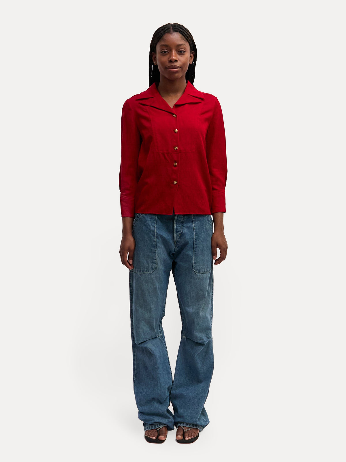 90's Chanel Wool CC Red Button Down