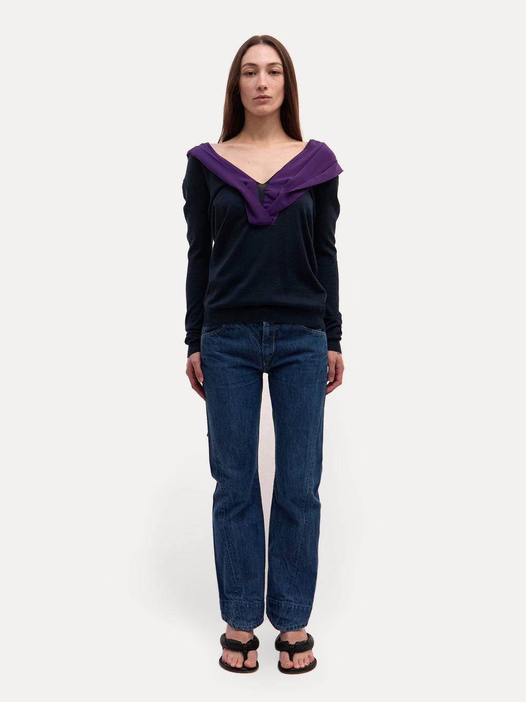 Prada Navy Bow Tie Knit Sweater